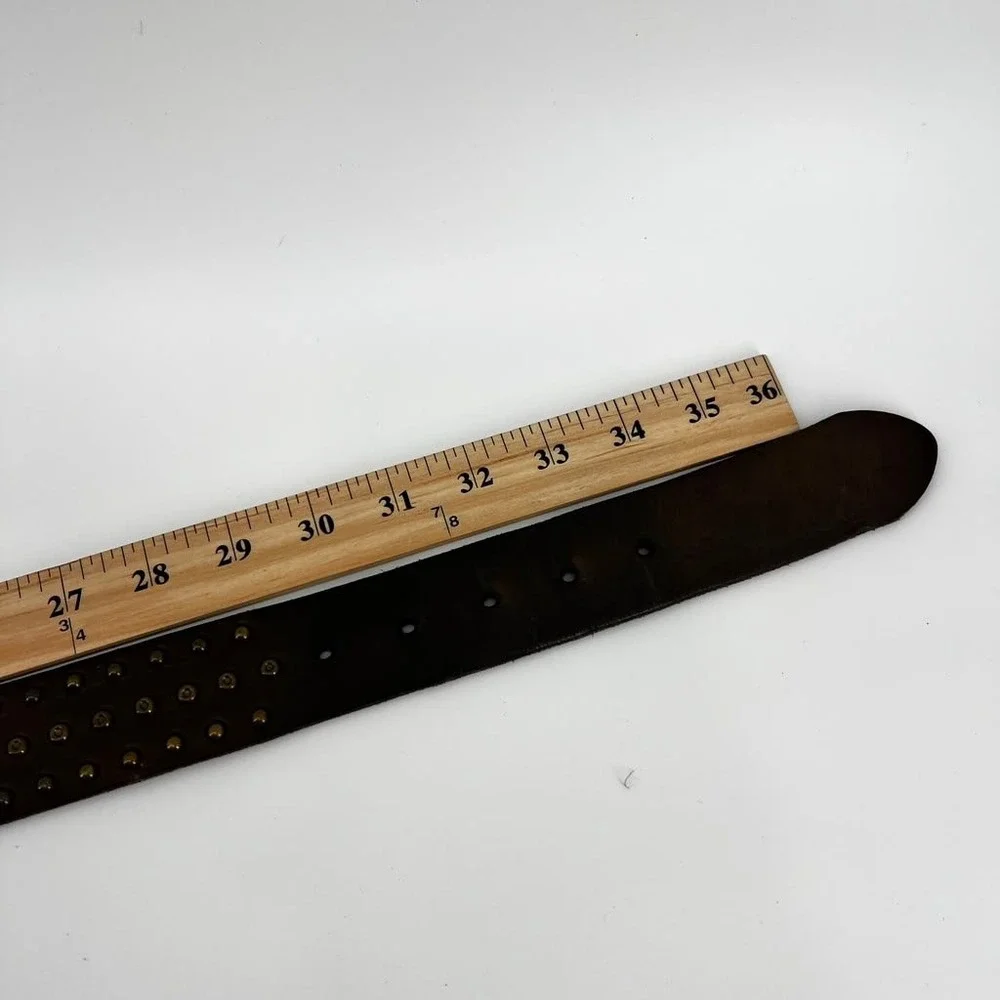 Liebeskind Berlin Studded Belt Womens 85cm Brown Leather Vintage Brass LKB606